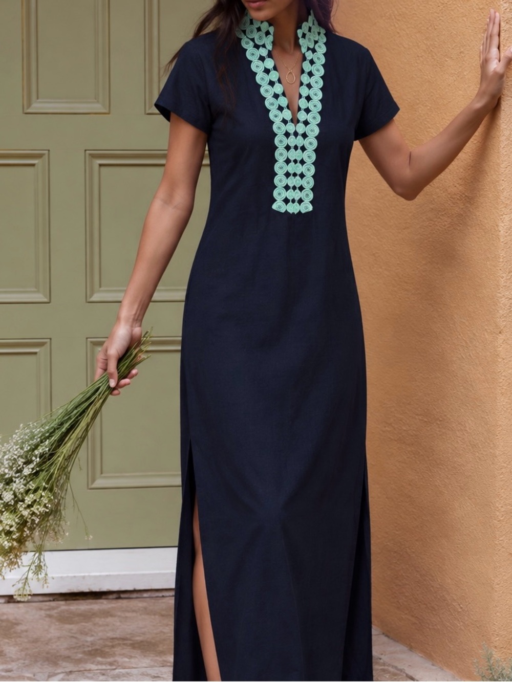 Sail to Sable Navy Blue Linen-blend Maxi Dress/tunic